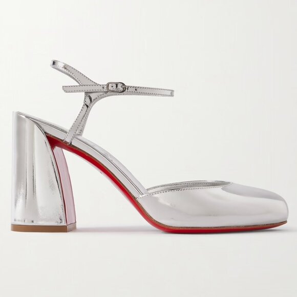 Christian Louboutin JANE PUMP 85 Metallic Leather Ankle Strap Heels Shoes - Picture 4 of 16